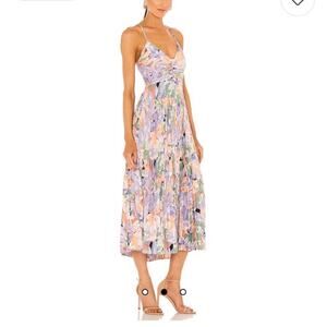 Astr the Label Blythe Plisse Midi Dress Coral Multi Women Size XS